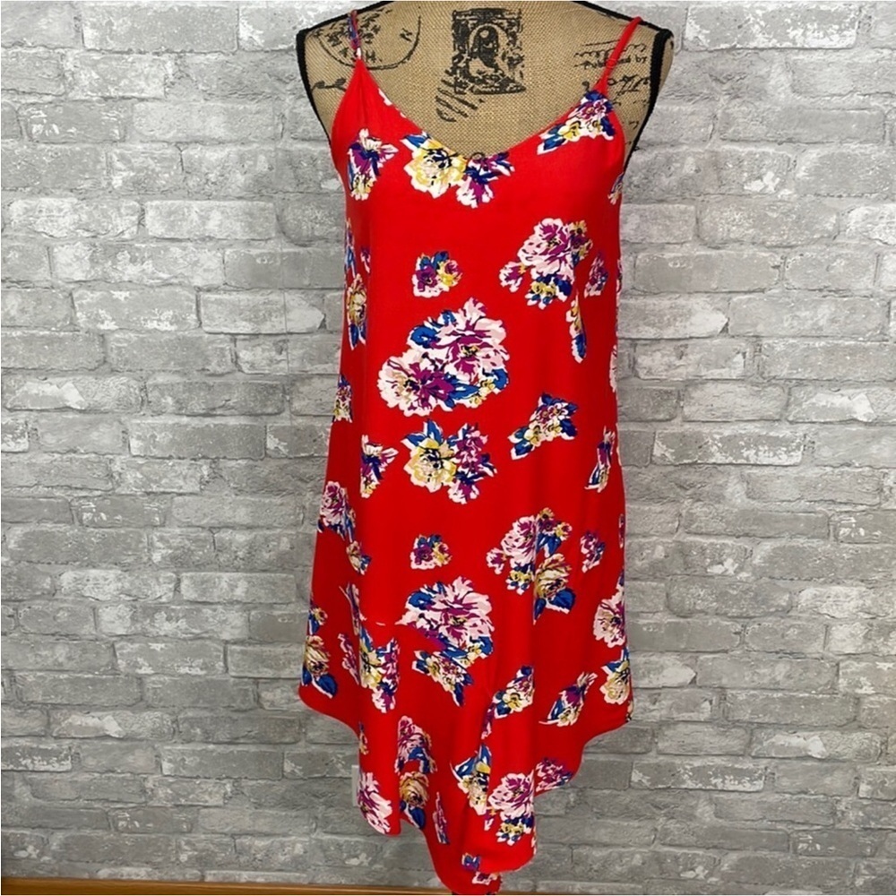 BP Red Floral Handkerchief Hem Dress